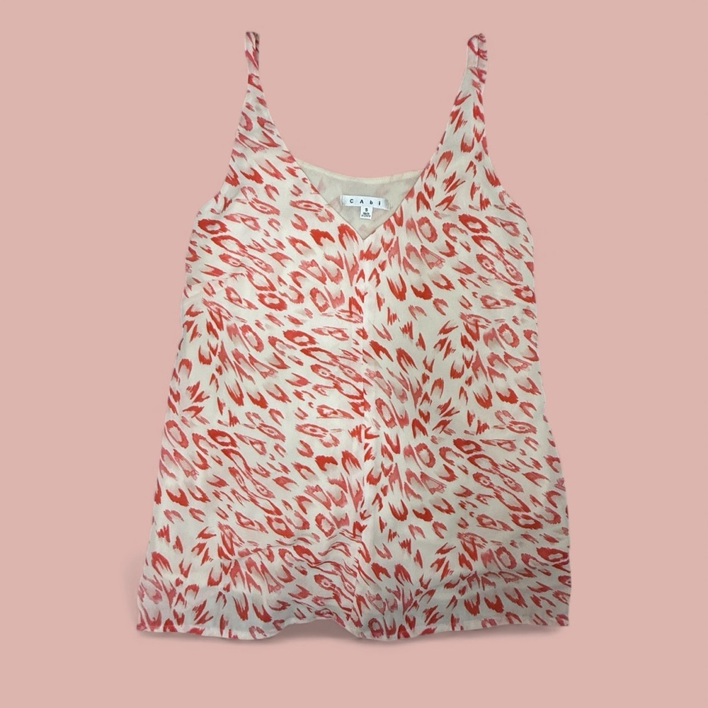 Cabi Womens Small Pink Coral Abstract Tank Top V-Neck Adjustable Straps